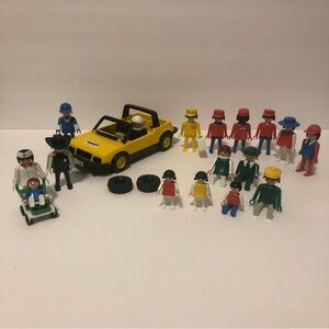 Set of 22 Vintage Playmobil Figurines, Car and Accessories (~1974-1981)